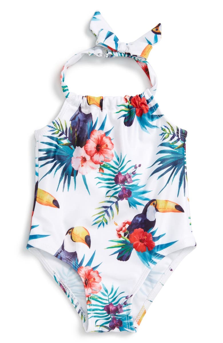 Sol Swim 'Tropical Paradise' One-Piece Halter Swimsuit (Baby Girls ...