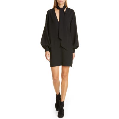 Ganni Long Sleeve Heavy Crepe Minidress, US / 4 - Black