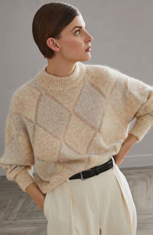 Shop Brunello Cucinelli Wool And Mohair Dazzling Argyle Sweater In Beige