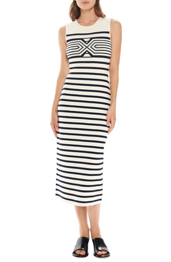 La Ligne Striped Cotton Midi Dress In Cream Navy
