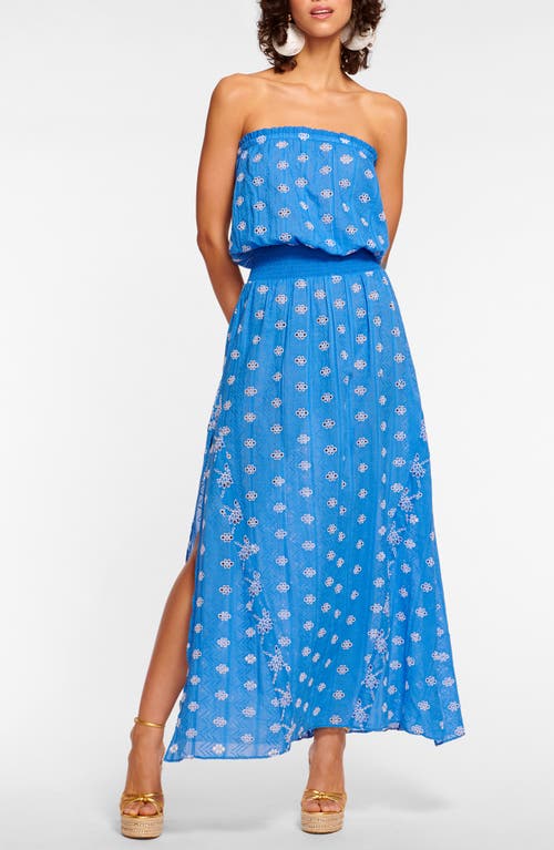 Ramy Brook Cynthia Embroidered Cover-Up Strapless Maxi Dress Serene Blue/White Combo at Nordstrom,