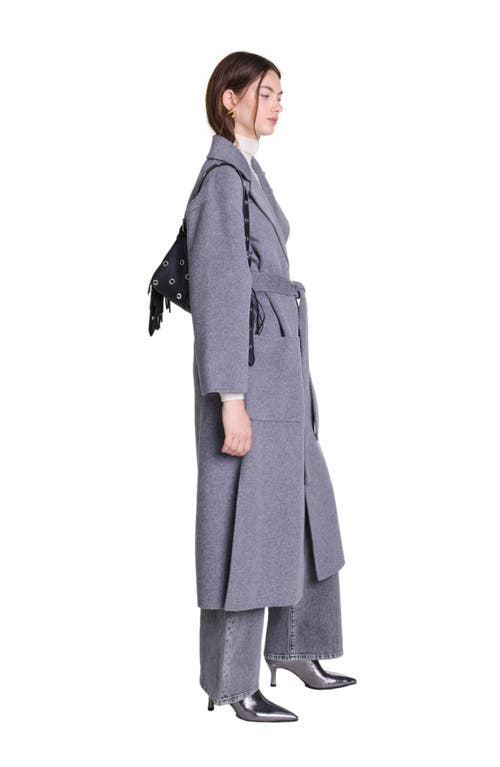 Shop Maje Long Double-faced Coat With Belt In Grey