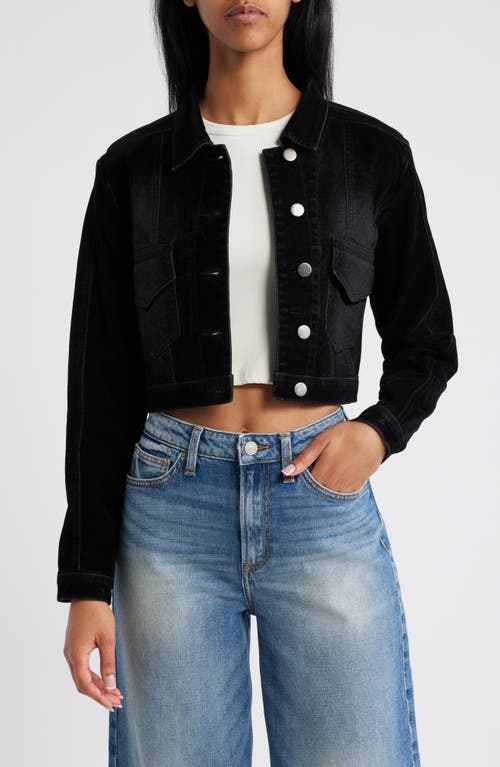 Shop Ptcl Crop Flocked Denim Jacket In Black