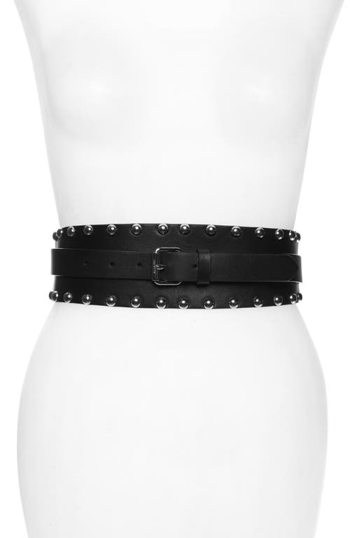 AllSaints Double Wrap Studded Edge Leather Belt Black/Shiny Nickel at Nordstrom,