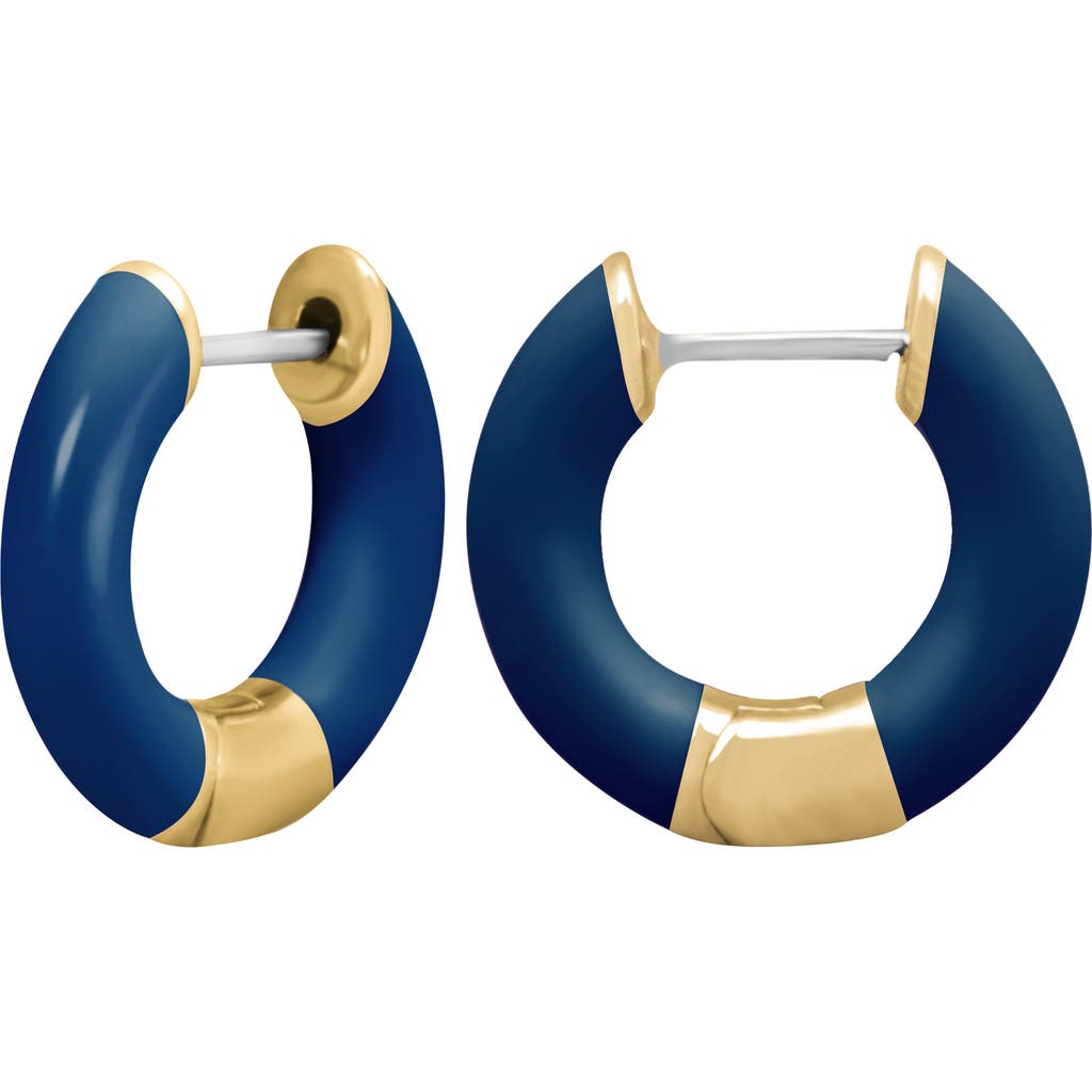 Central Park Tubular Enamel Hoop Earrings In Navy Blue