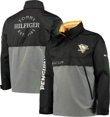 Men s Tommy Hilfiger Black Gray Pittsburgh Penguins Anorak Quarter Zip Hoodie Jacket