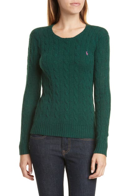 Polo Ralph Lauren Cable Knit Cotton Sweater In Forest Green Heather