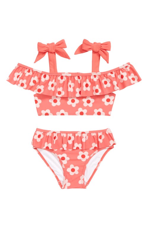 Tucker + Tate Kids' Ruffle Bow Strap Two-Piece Swimsuit in Coral Sunkiss Mod Floral