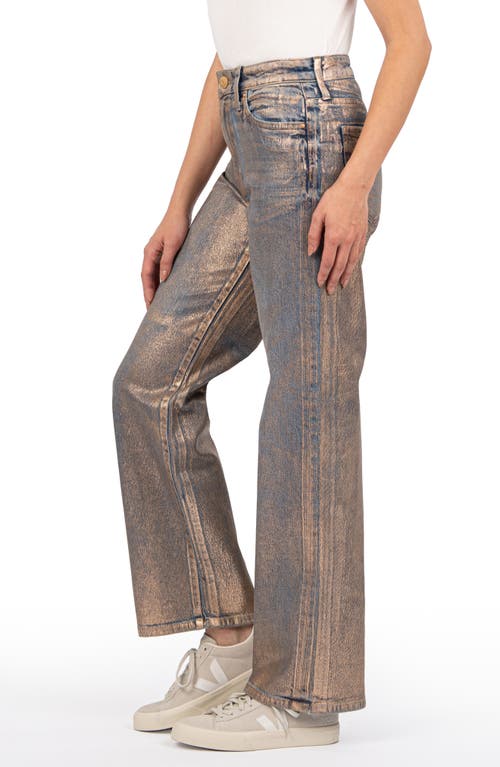 Shop Kut From The Kloth Sienna Coated High Waist Wide Leg Jeans In Metallic Rose Gold