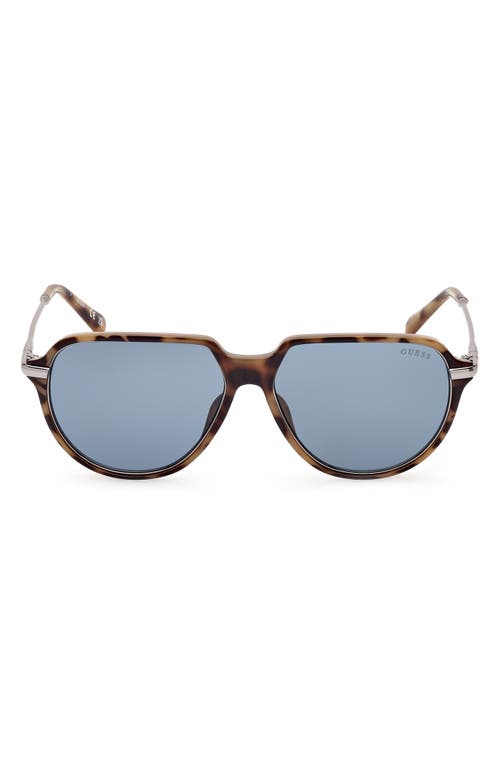 Shop Guess 56mm Aviator Sunglasses In Blonde Havana/blue