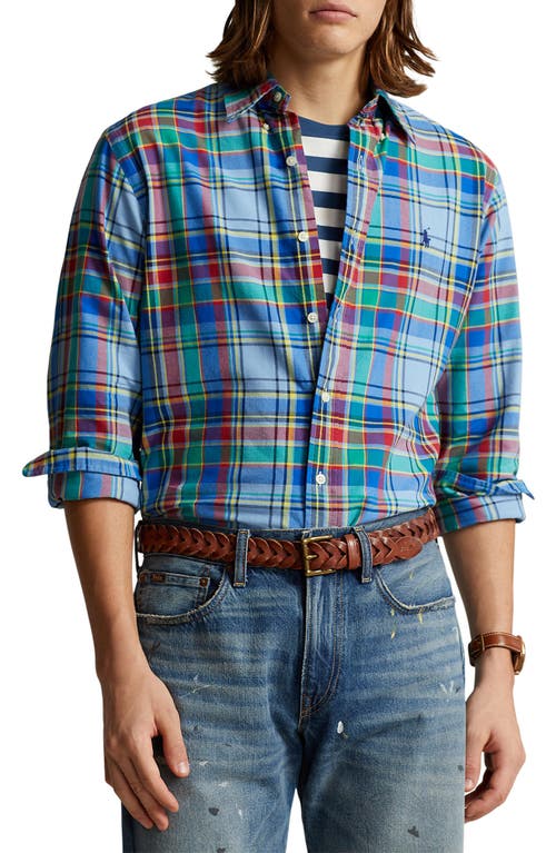 Shop Polo Ralph Lauren Plaid Cotton Oxford Button-down Shirt In 6343 Blue/red Multi