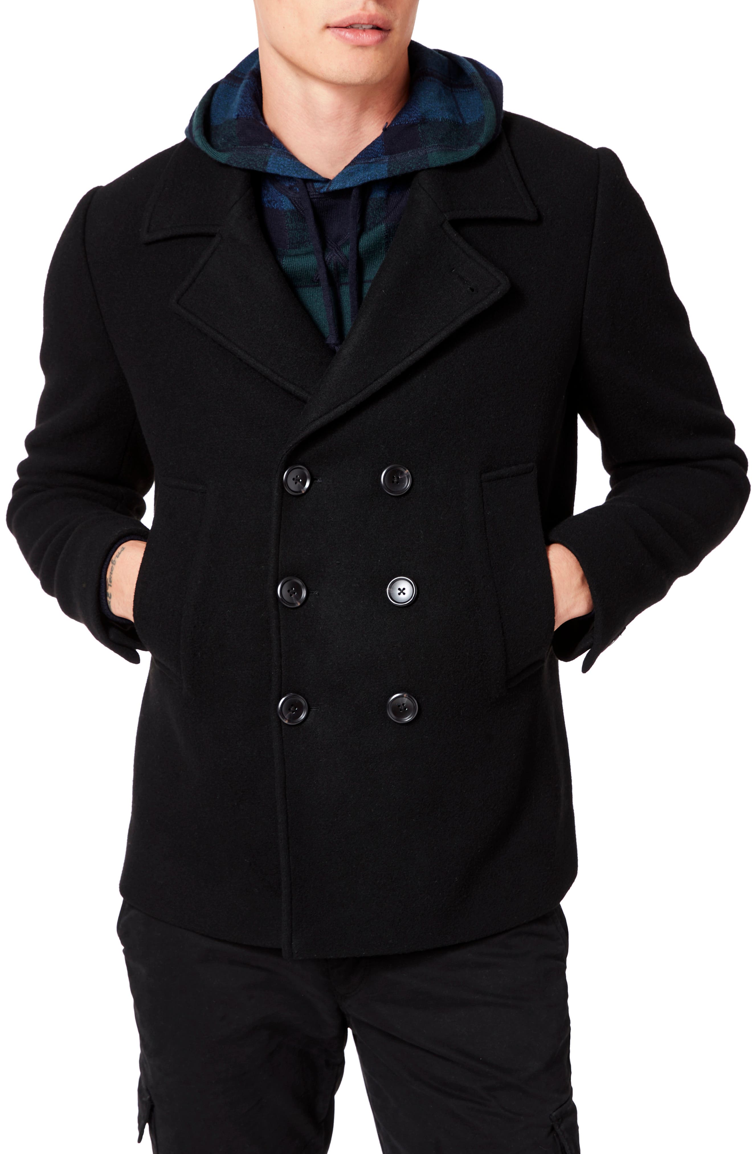 schott nyc slim fit wool blend peacoat