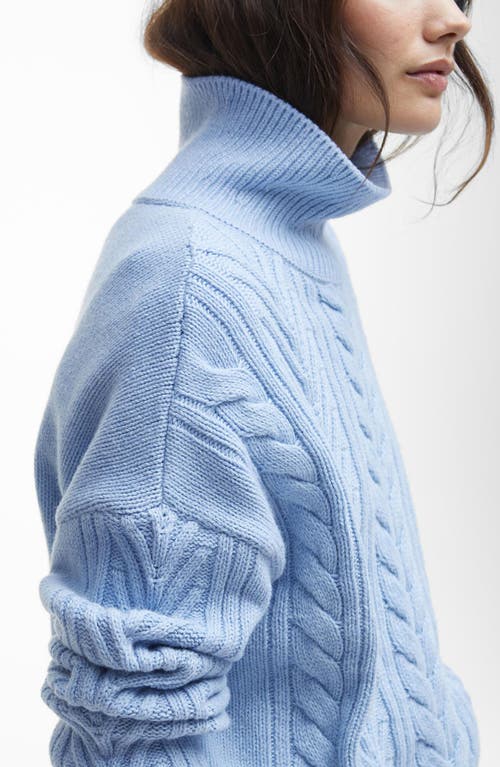 Shop Barbour Beatrix Cable Knit Cotton & Wool Blend Sweater In Blue Sky