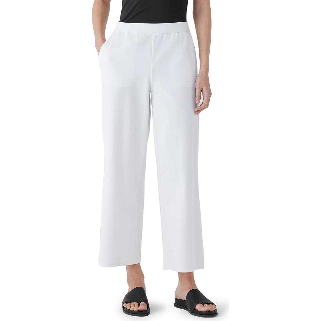 Eileen Fisher Ankle Organic Cotton Blend Ponte Wide Leg Pants In White