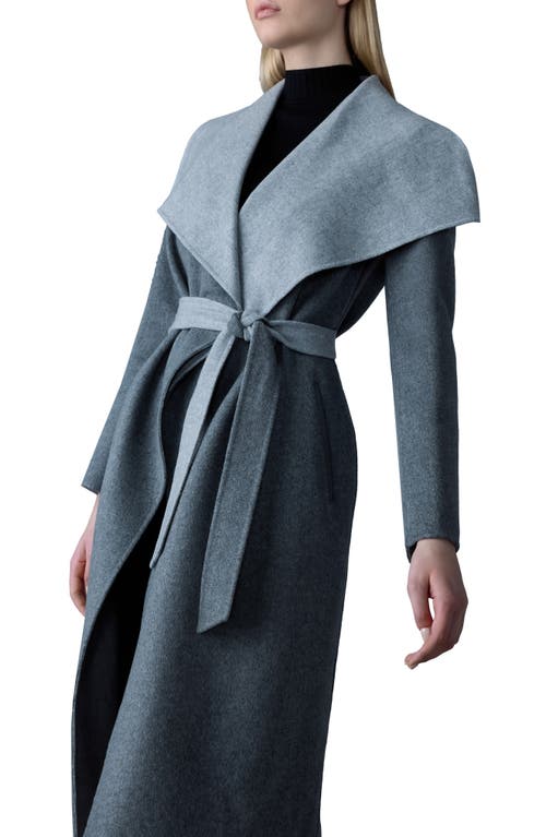 Shop Mackage Mai Wool Long Wrap Coat In Carbon Mix-light Grey Mix