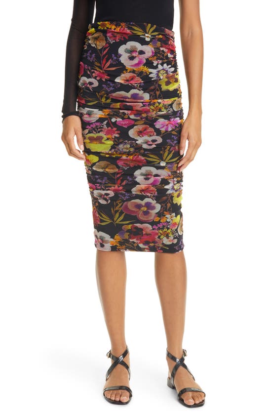 Fuzzi Floral Ruched Tulle Skirt In Nero