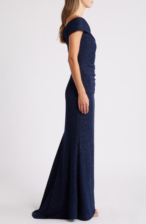 Shop Eliza J Metallic Off The Shoulder Gown In Navy