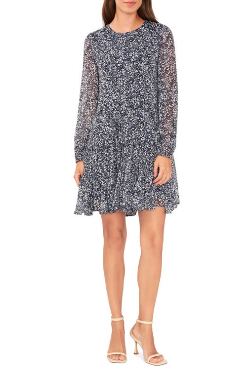 halogen(r) Floral Long Sleeve Ruffle Hem Dress in Classic Navy at Nordstrom, Size X-Large