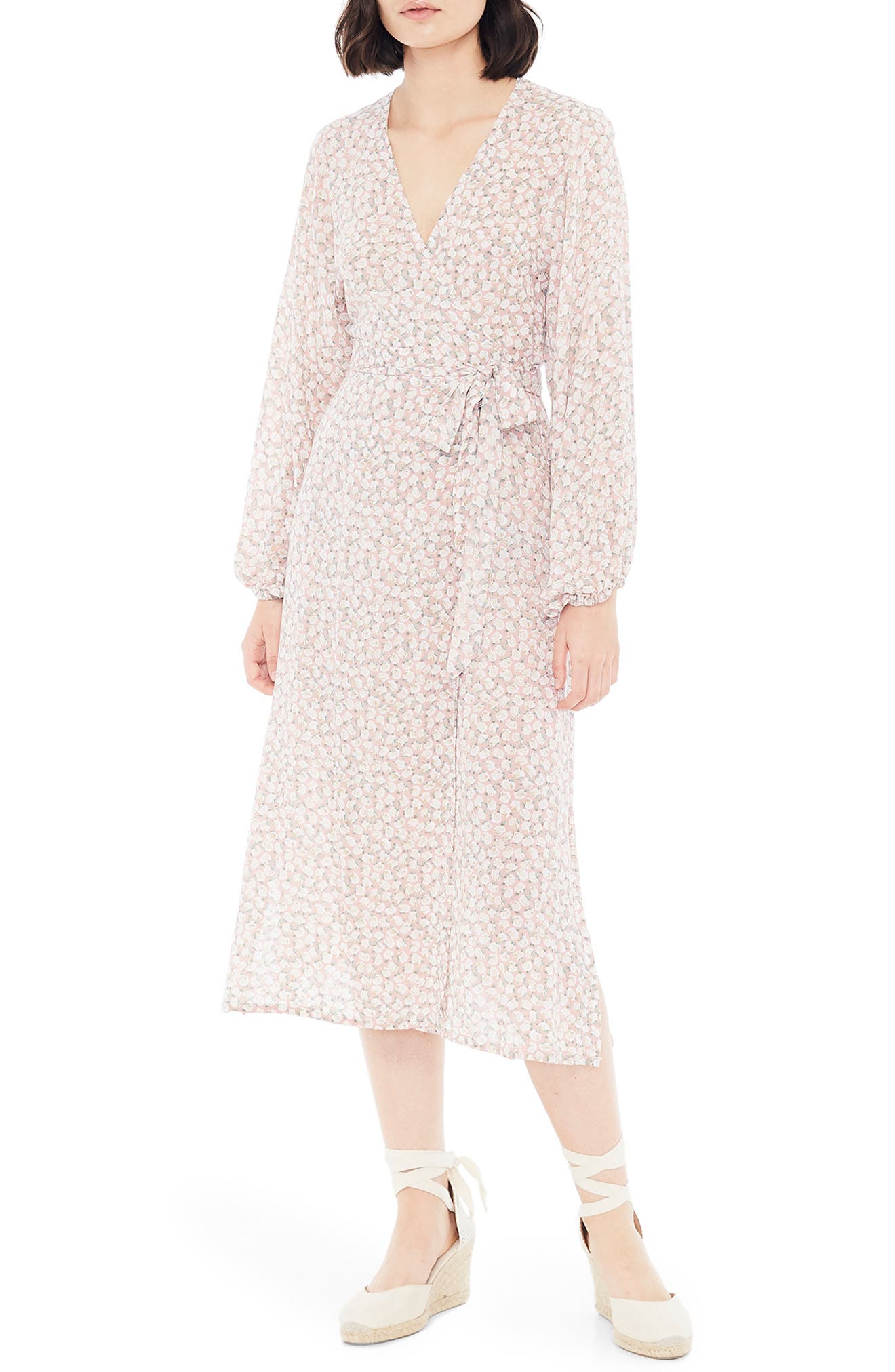 Faithfull The Brand Le Figaro Floral Long Sleeve Midi Wrap Dress, Pink