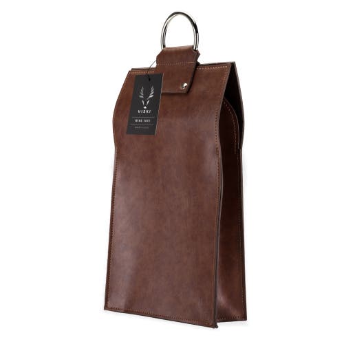 Viski Brown Faux Leather Doublebottle Wine Tote In Brown