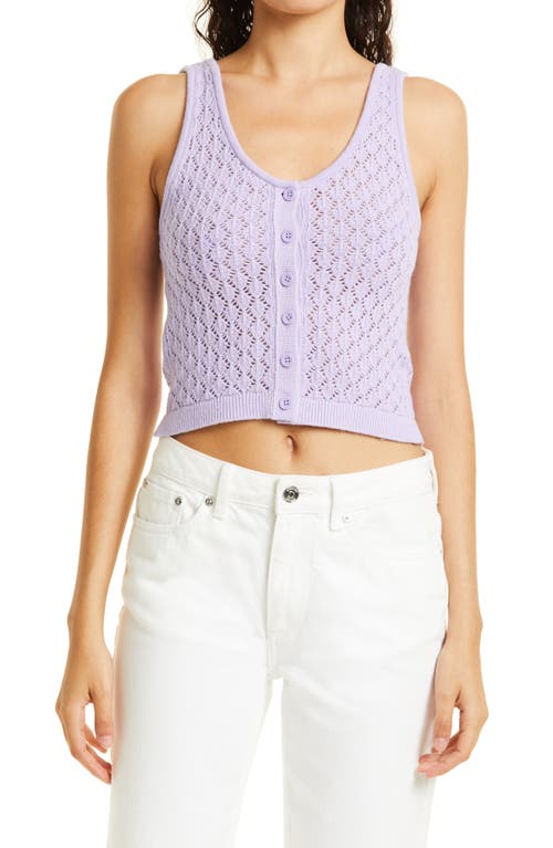 Alice + Olivia Daryn Pointelle Button-Up Wool & Cotton Sweater Tank in Lavender