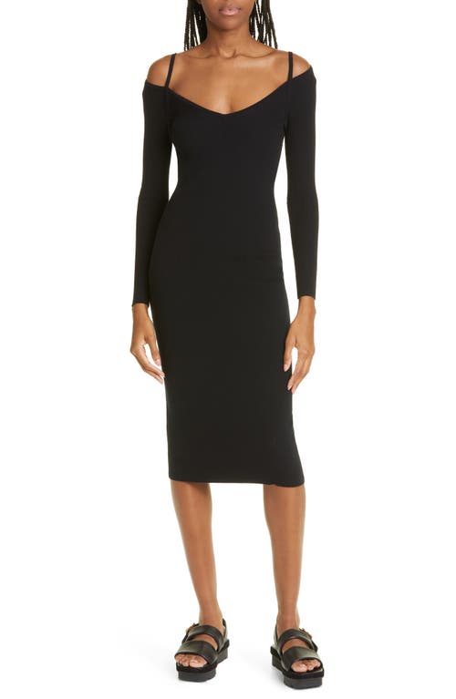 JASON WU Cold Shoulder Long Sleeve Merino Wool Sweater Dress in Black at Nordstrom, Size Small