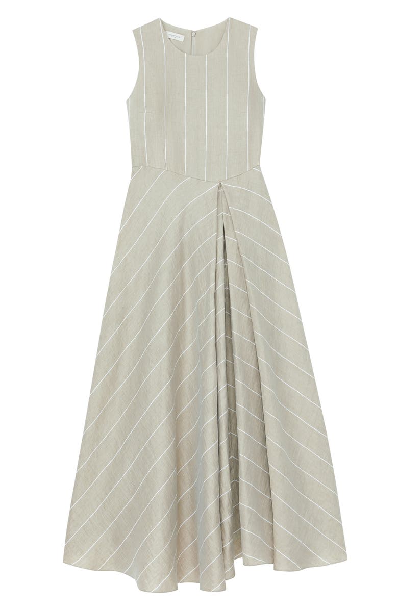 Lafayette 148 New York Stripe Asymmetric Linen Blend Midi Dress | Nordstrom