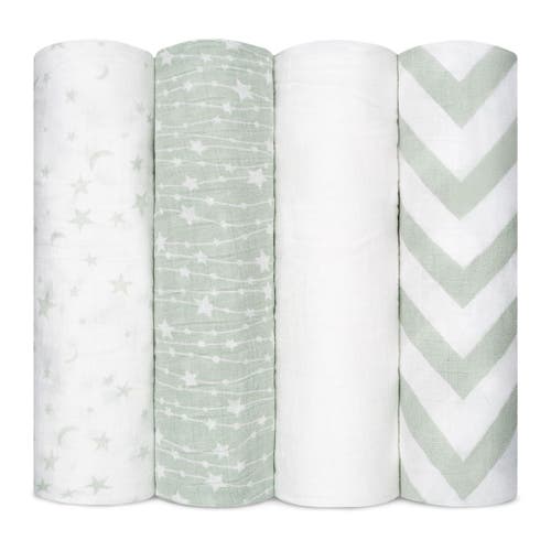 Comfy Cubs Muslin Swaddle Blankets, 4 Pack In Green