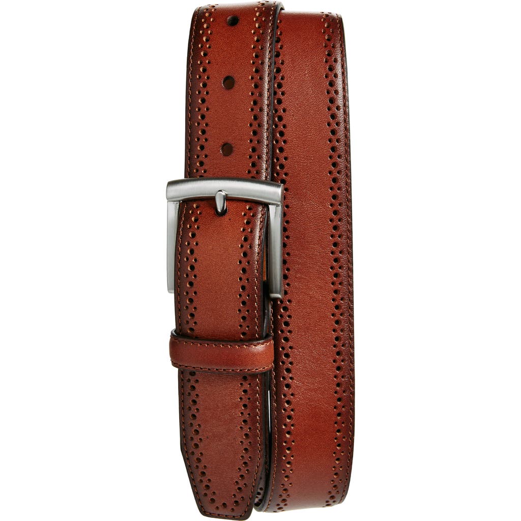 Johnston & Murphy Perforated Leather Belt In Cognac