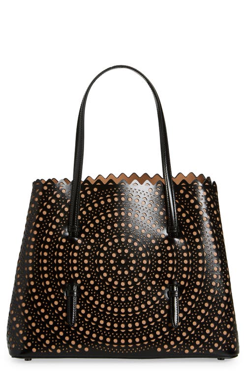 Alaïa Mina Mini Vienne Perforated Leather Tote in Noir/Sable 2