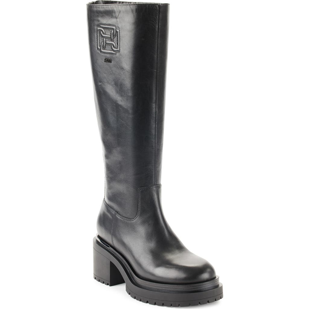 Dkny Paloma Logo Knee High Platform Boot In Black