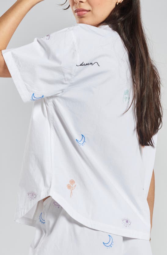 Shop Peachaus Telopea Embroidered Ethical-cotton Pajama Shirt In Glacier White