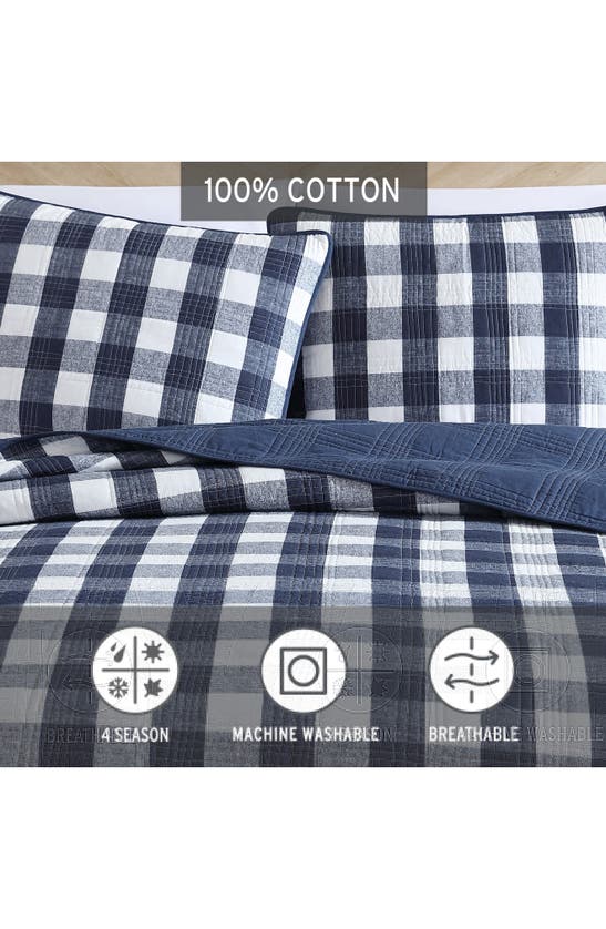 Shop Eddie Bauer Lakehouse Plaid Cotton Quilt 3-piece Set In Blue