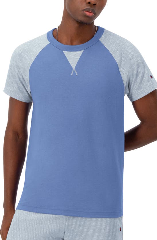 Champion Stripe Raglan Sleeve T-shirt In Plaster Blue/ Nat/ Plstr Blue