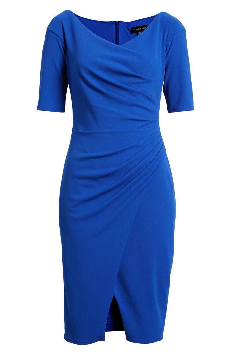 Tadashi Shoji Ruched Crepe Cocktail Dress, Alternate, color, Mystic Blue