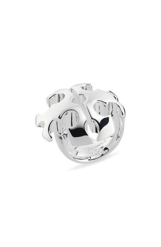 Tory Burch Domed Logo Ring In Light Silver