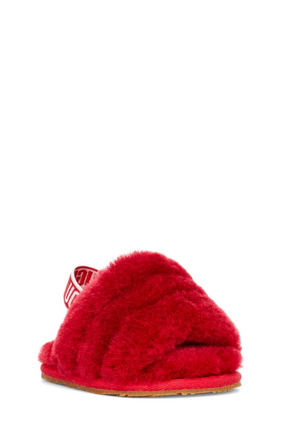 Ugg Kids' Fluff Yeah Genuine Shearling Slide Sandal In Samba Red/samba Red