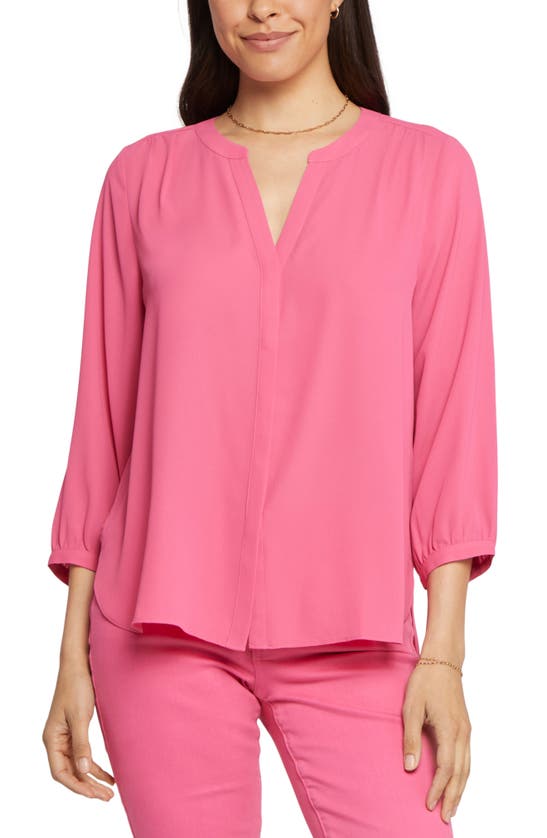 Nydj High/low Crepe Blouse In Pink Peony