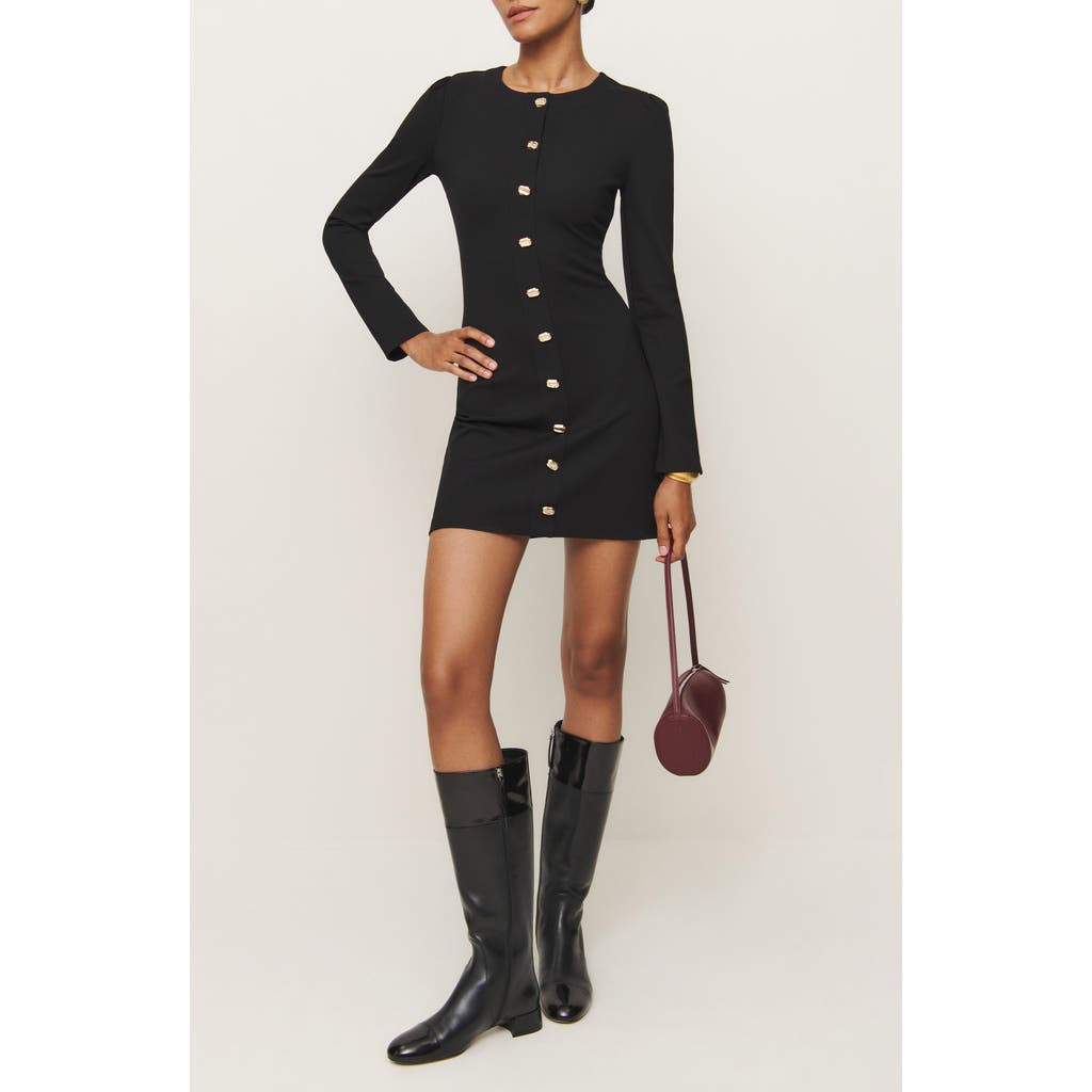 Reformation Micah Long Sleeve Knit Minidress In Black
