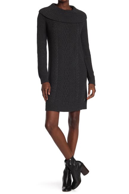 Image of Tommy Hilfiger Cable Knit Cowl Neck Sweater Dress