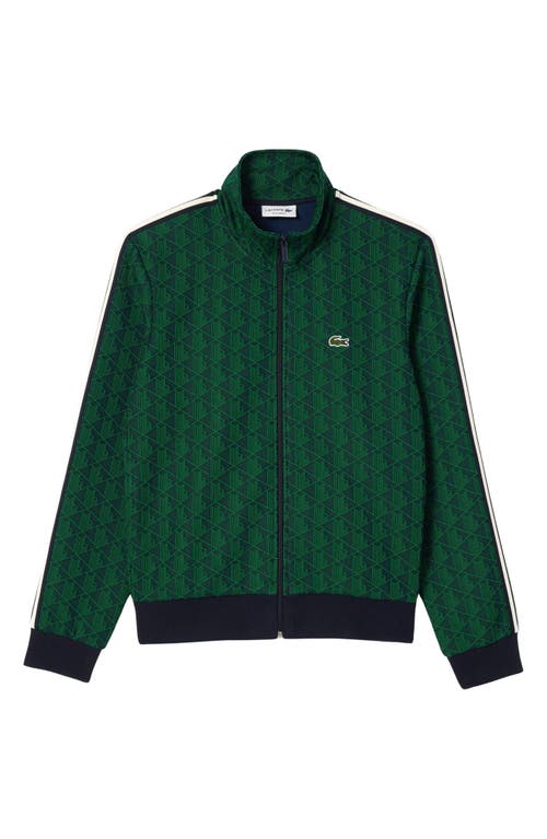 Shop Lacoste Logo Monogram Stripe Track Jacket In Navy Blue/sorrel