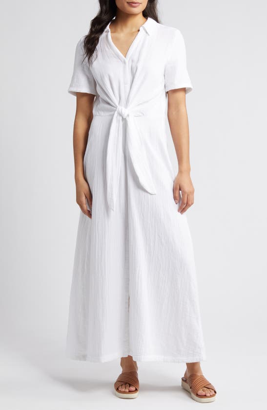 Shop Caslon (r) Vacation Tie Front Gauze Shirtdress In White