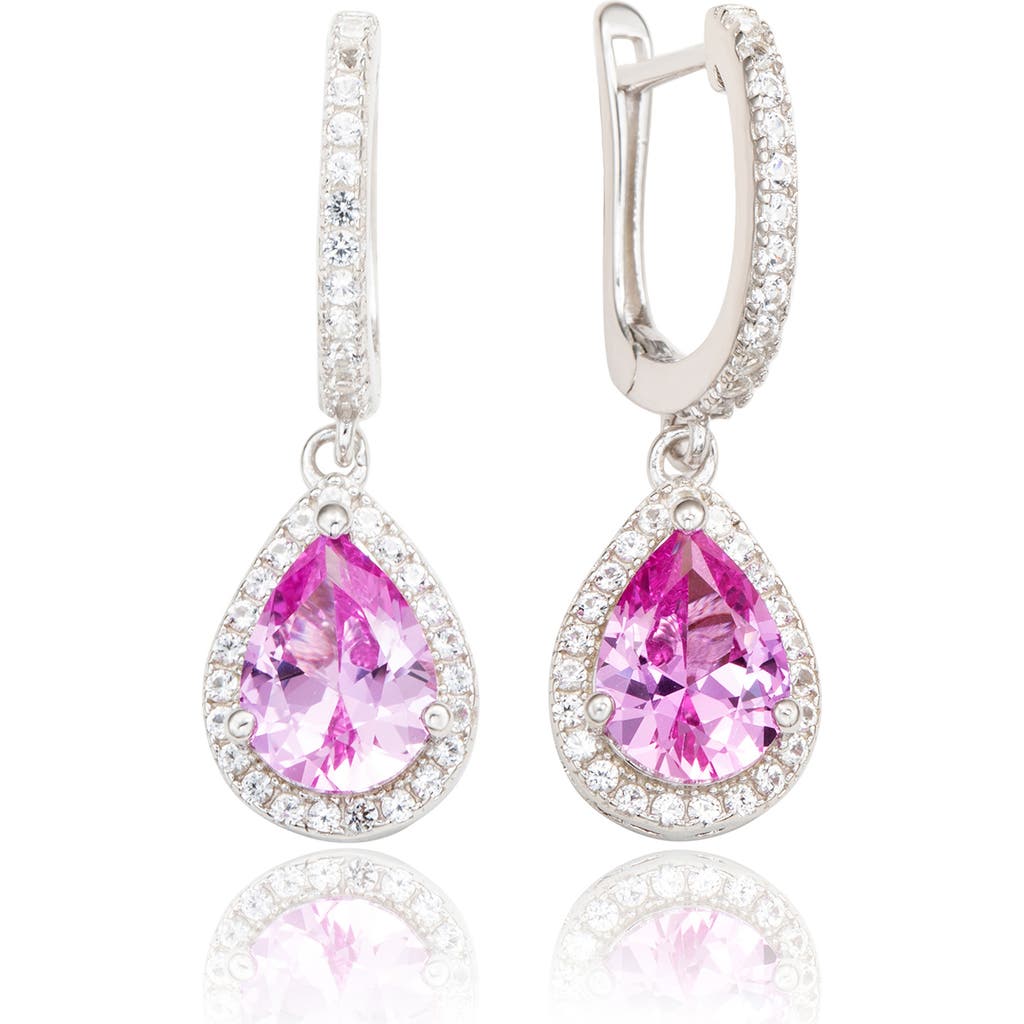 Shop Suzy Levian Sterling Silver Sapphire Drop Earrings In Pink/gold