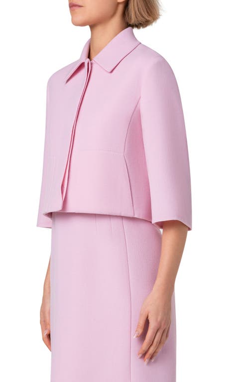 Shop Akris Winslow Wool Double Face Crepe Crop Jacket In Lotus