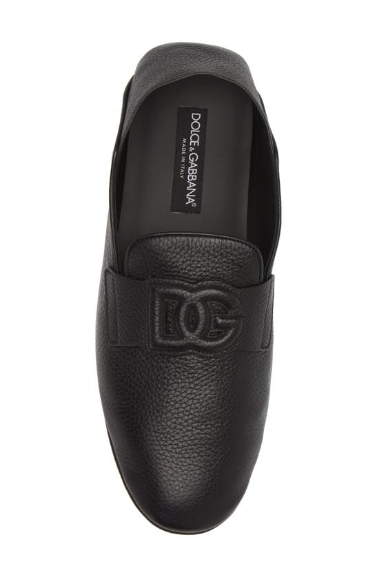 Dolce & Gabbana Leather Loafers With Round Toe And Textured Finish In Nero