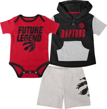 Toronto Raptors Infant Bank Shot Bodysuit, Hoodie T-Shirt & Shorts Set -  Red/Black/Gray