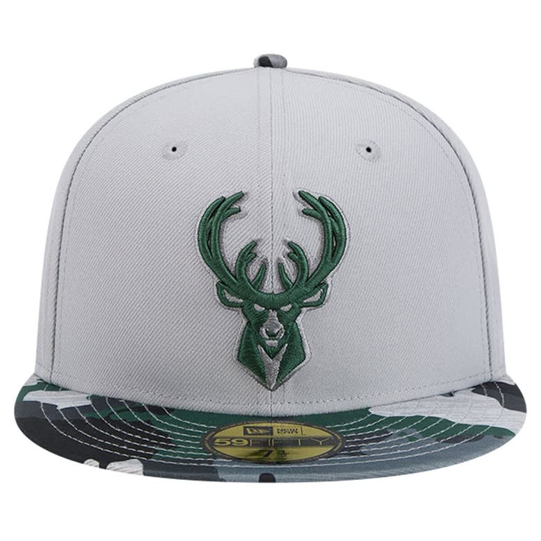 Shop New Era Gray Milwaukee Bucks Active Color Camo Visor 59fifty Fitted Hat