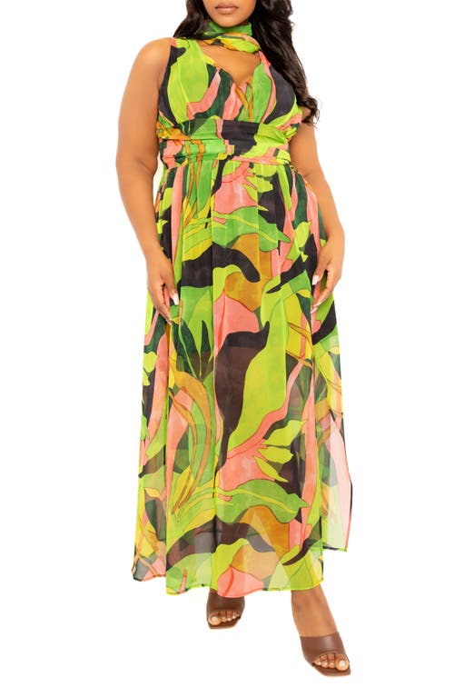 BUXOM COUTURE Abstract Print Maxi Dress Green Multi at Nordstrom,