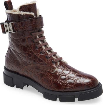 Givenchy Terra 4G Buckle Faux Shearling Lined Combat Boot 