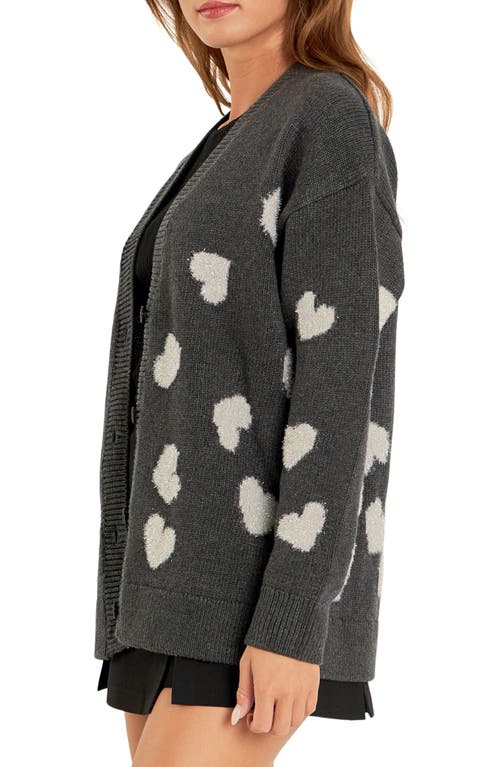 Shop English Factory Metallic Heart Cardigan In Charcoal/silver